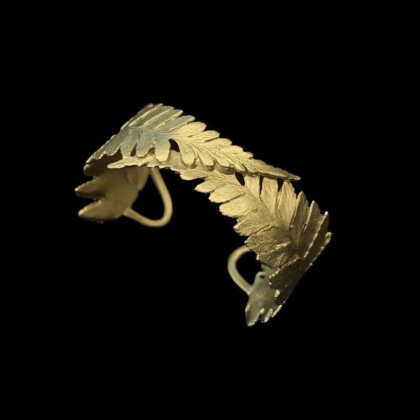Cast Bronze Fern Cuff Bracelet with Layered Metals - Image 3