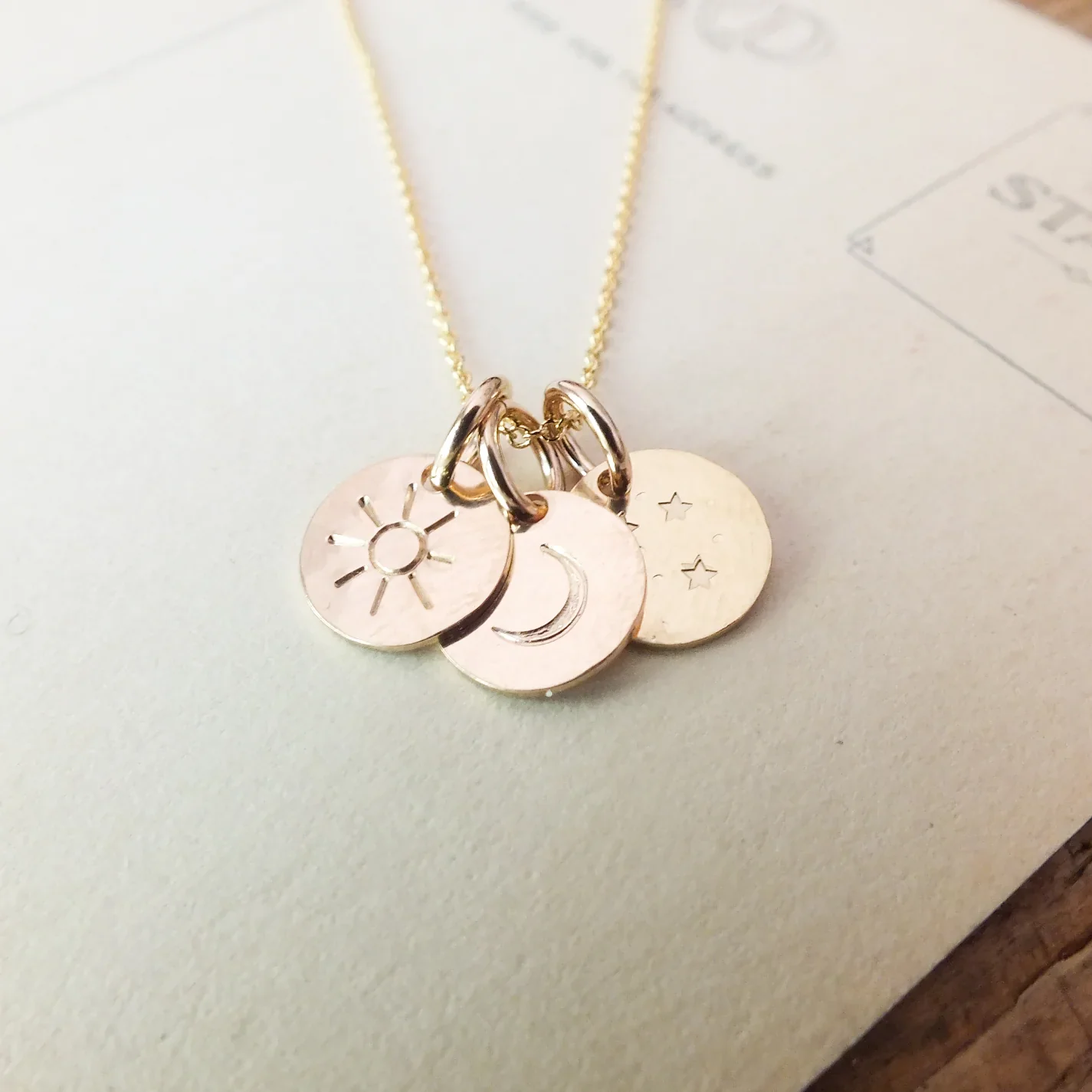 Cummings Sun Moon & Stars Necklace - Silver or Gold - Image 3