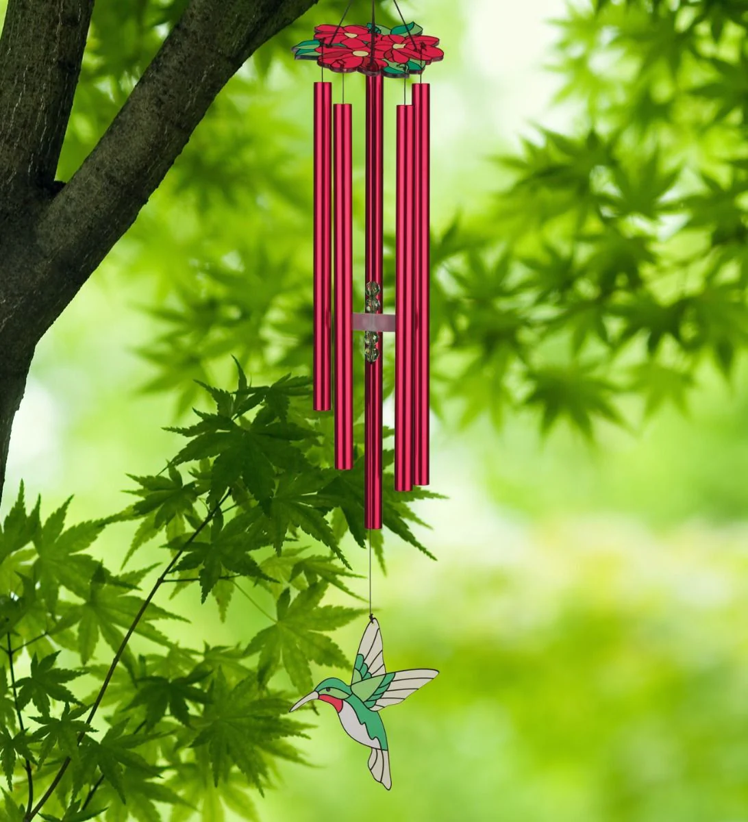 Floral Bird Chime 32" - Ruby Throated Hummingbird - Image 4