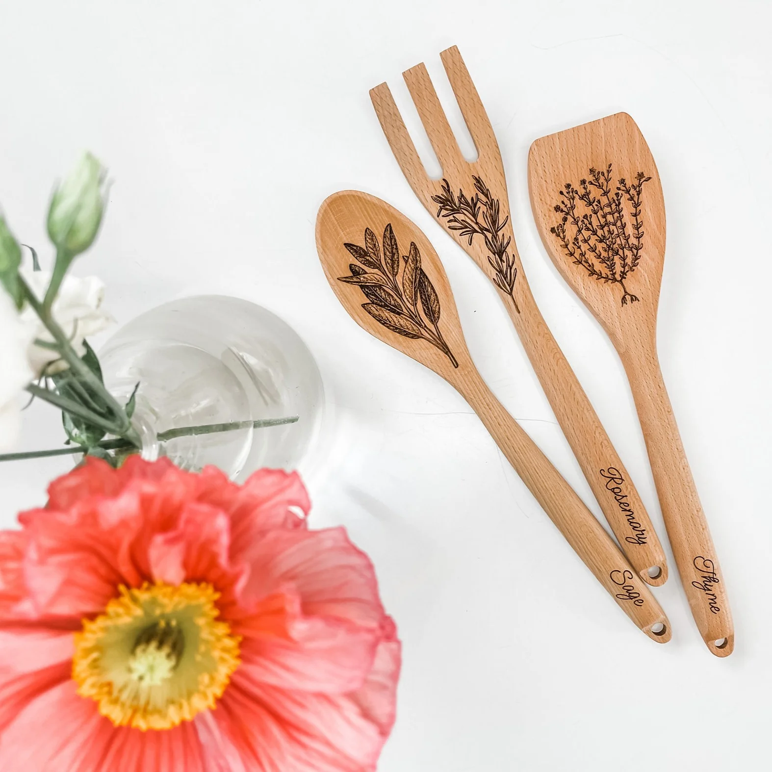 Herbs Wooden Cooking Utensil Set - Image 4
