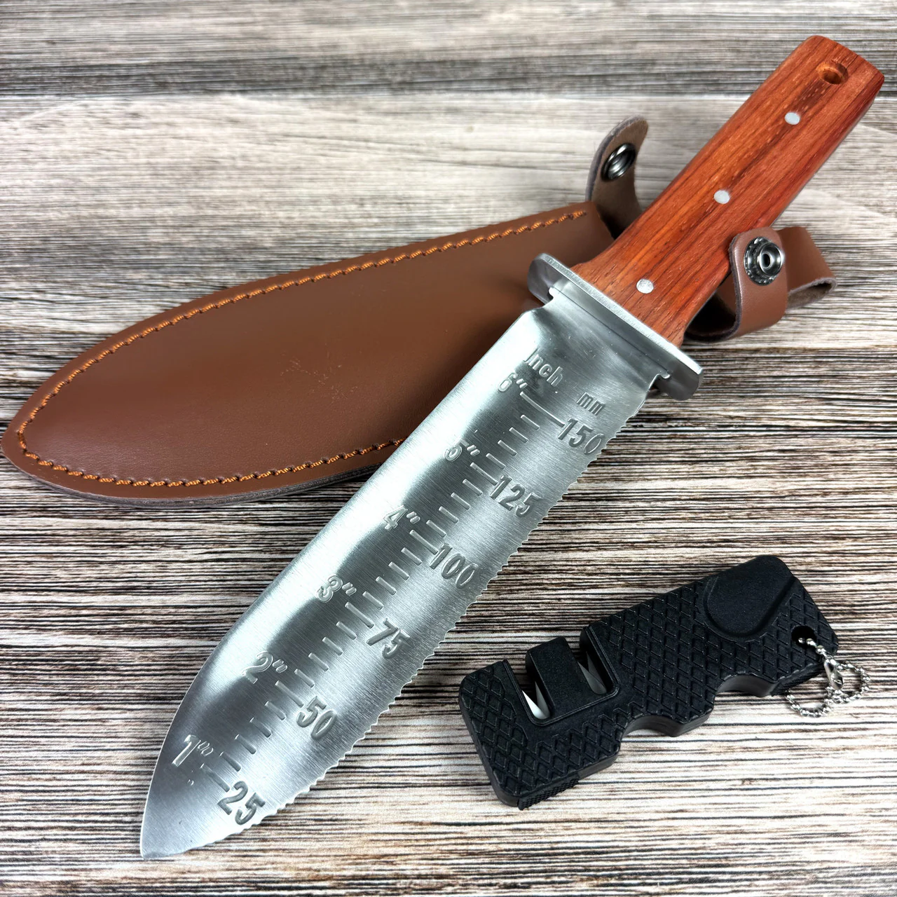 12.25" Hori Hori Japanese Gardening Knife with 7" Blade, Full Tang, Rosewood Handle - Image 8