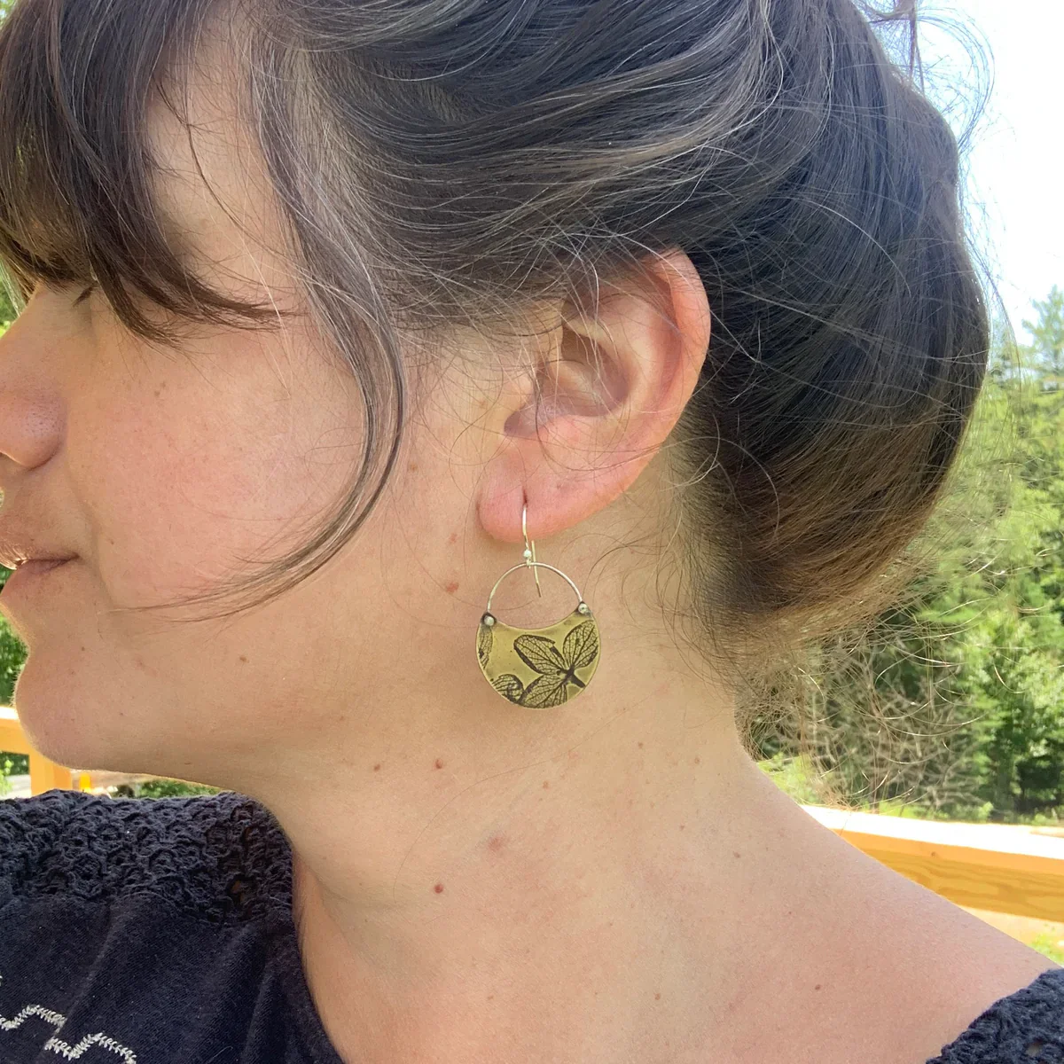 Hydrangea Crescent Earrings - Brass or Sterling Silver - Image 3