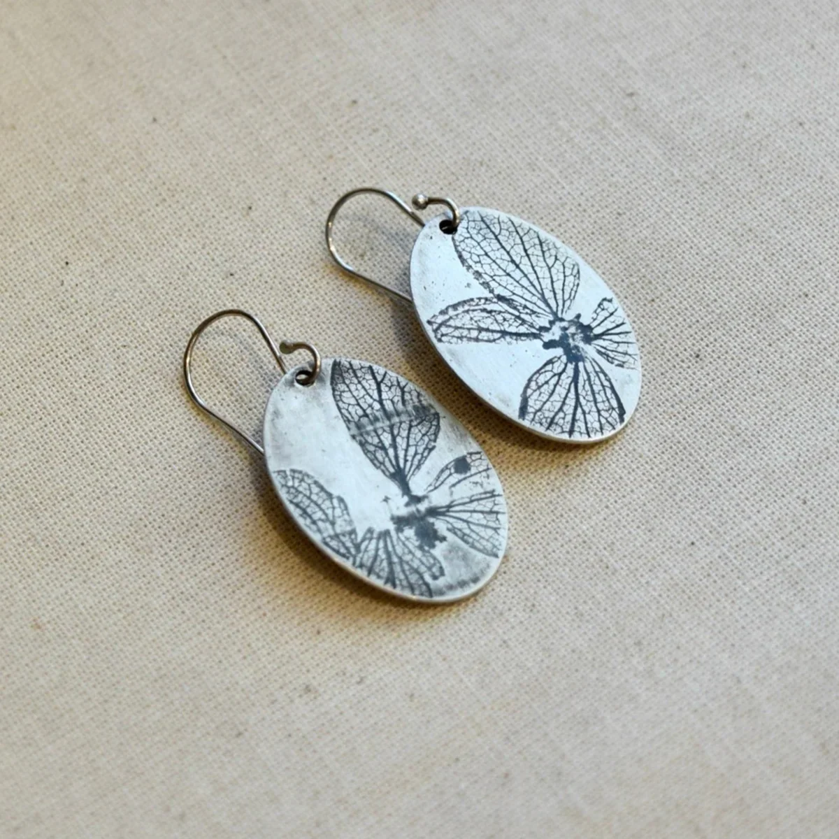 Hydrangea Oval Earrings - Brass or Sterling Silver - Image 2