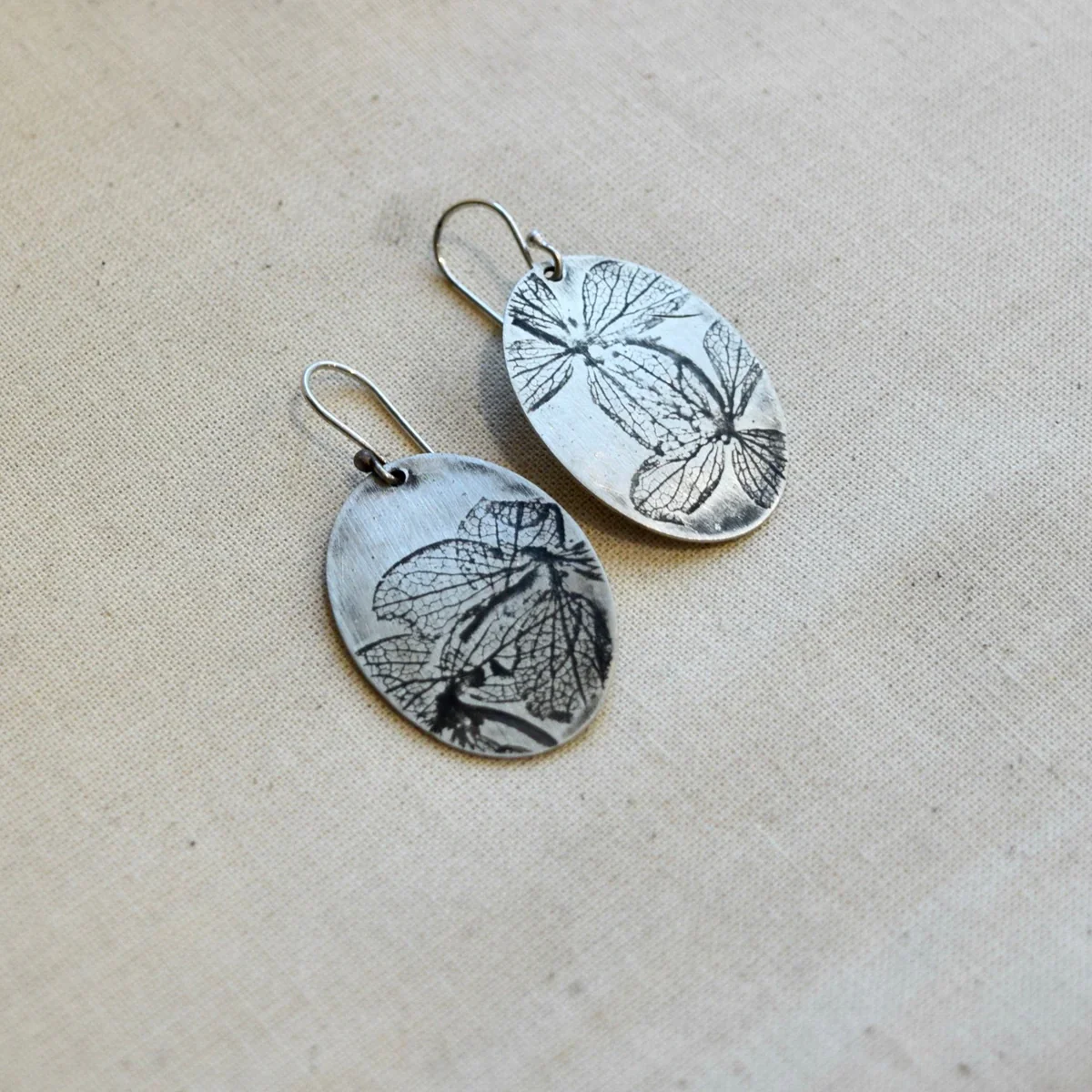 Hydrangea Oval Earrings - Brass or Sterling Silver - Image 3