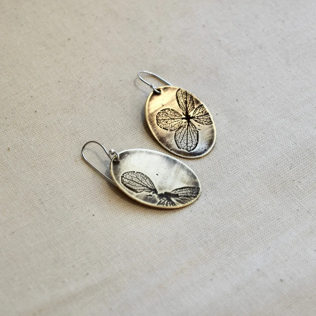 Hydrangea Oval Earrings - Brass or Sterling Silver - Image 4