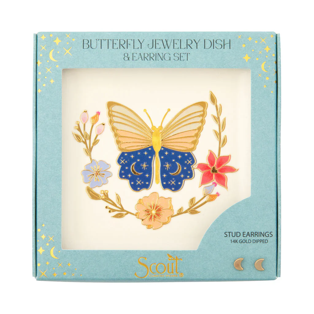 Jewelry Dish & Stud Earring Set - Butterfly/Cream - Image 2