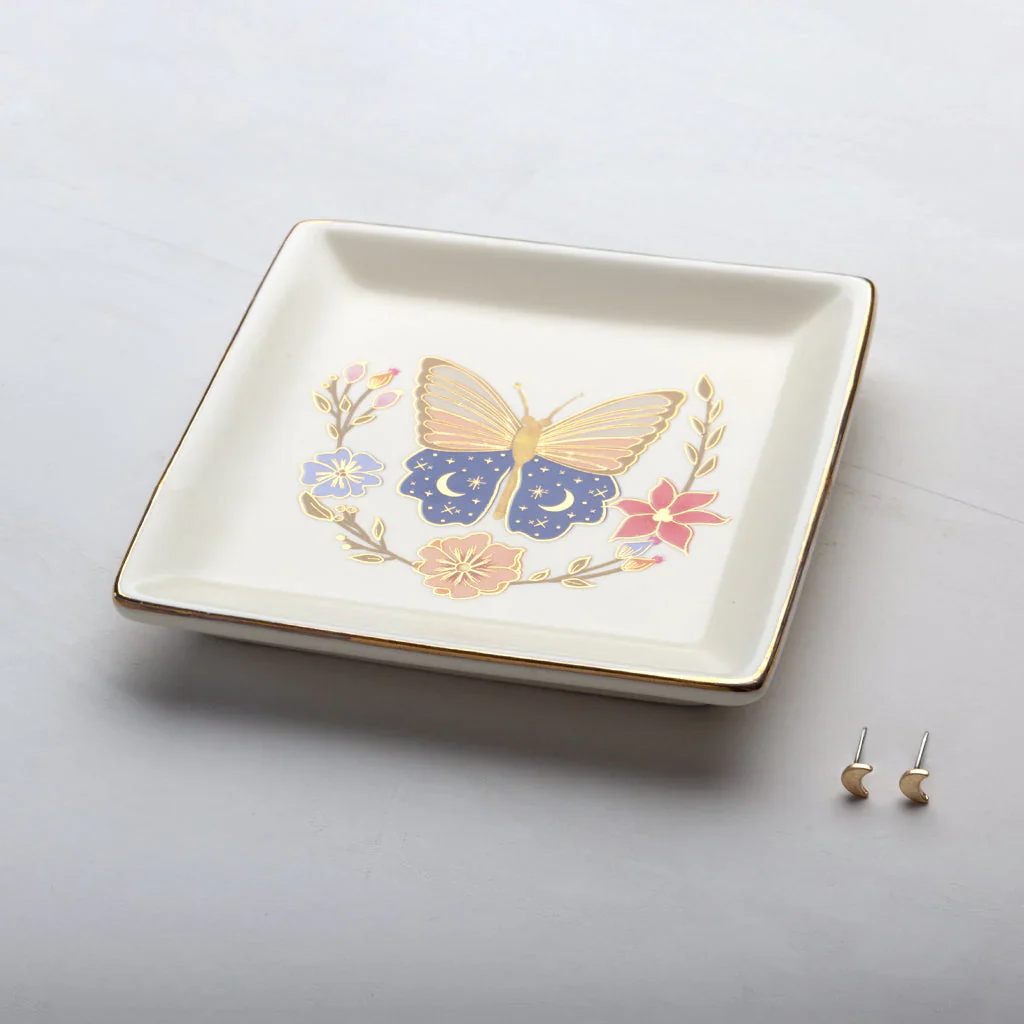 Jewelry Dish & Stud Earring Set - Butterfly/Cream - Image 3