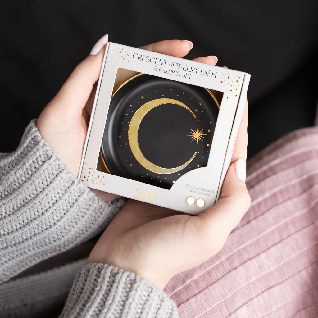 Jewelry Dish & Stud Earring Set - Crescent/Black - Image 3