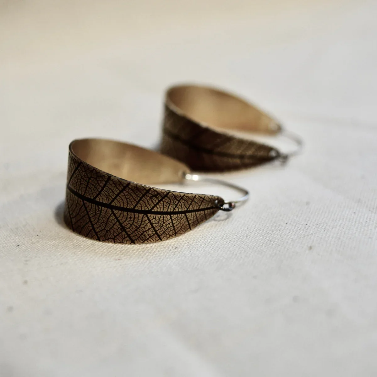 Leaf Hoops - Brass or Sterling Silver - Image 3