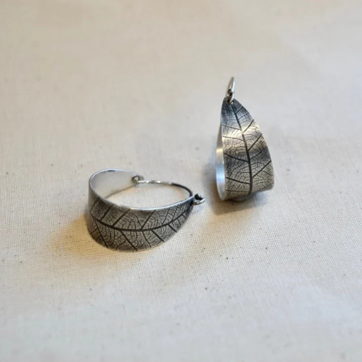 Leaf Hoops - Brass or Sterling Silver - Image 4