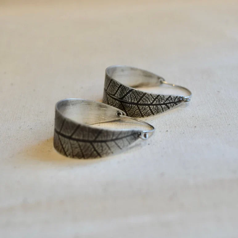Leaf Hoops - Brass or Sterling Silver - Image 5