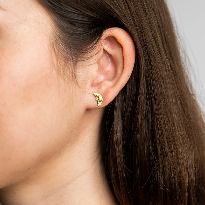 Man in the Moon Earrings - Silver or Gold - Image 2