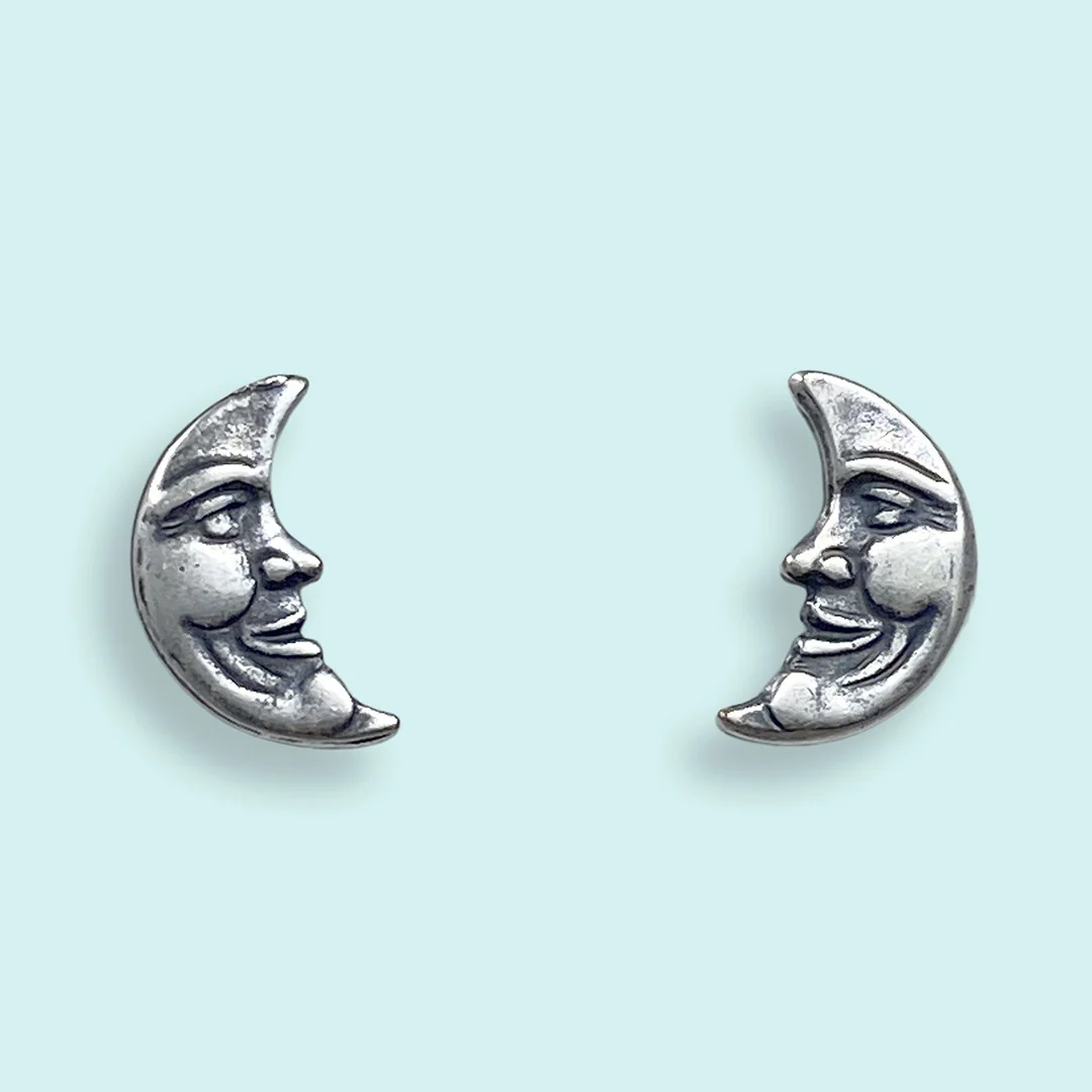 Man in the Moon Earrings - Silver or Gold - Image 4