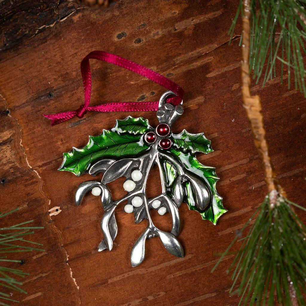 Mistletoe and Holly Pewter Ornament - Image 3