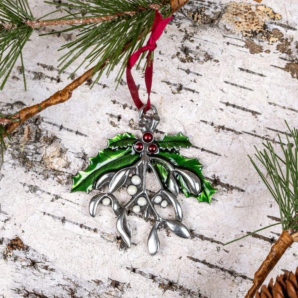 Mistletoe and Holly Pewter Ornament - Image 4