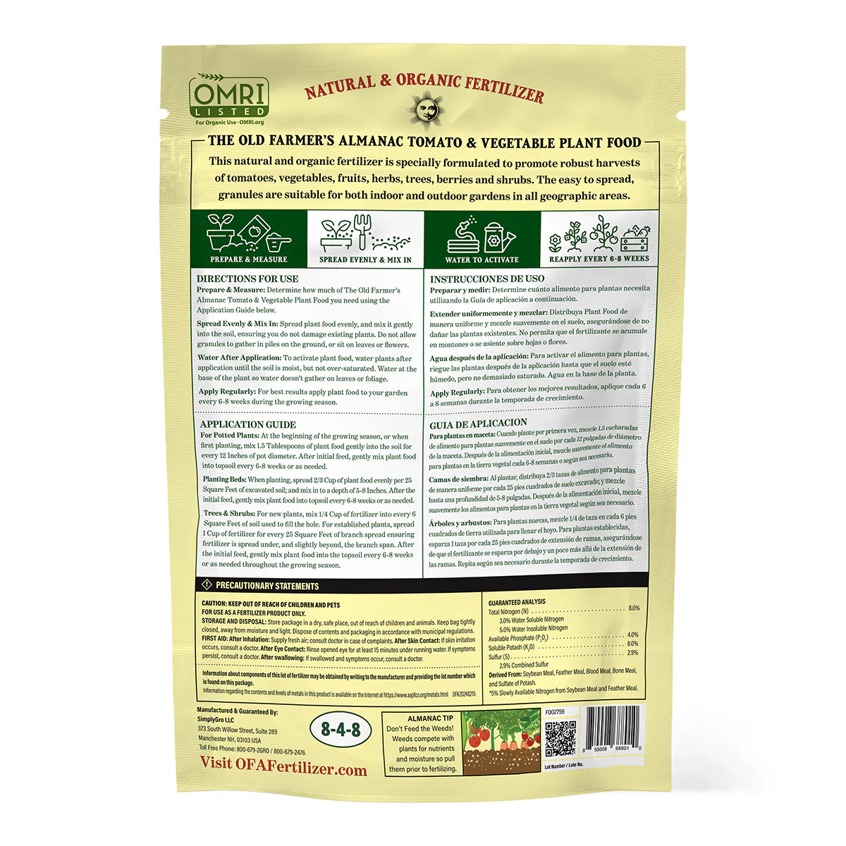 The Old Farmer's Almanac Organic Tomato & Vegetable 8-4-8 Plant Food - Image 5