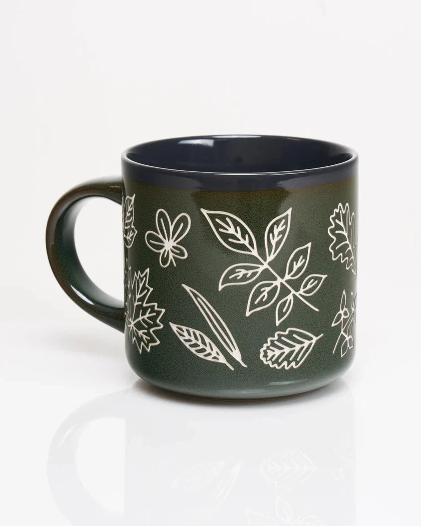 Pressed Leaves Hand Carved 15 oz Ceramic Mug - Image 3