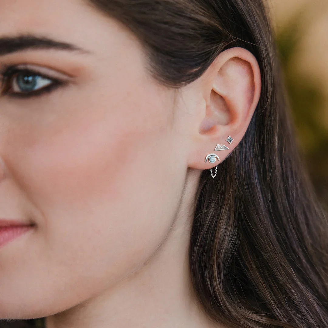 Stud Trio Ear Jacket Set - Silver Mountain + Blue Howlite - Image 2