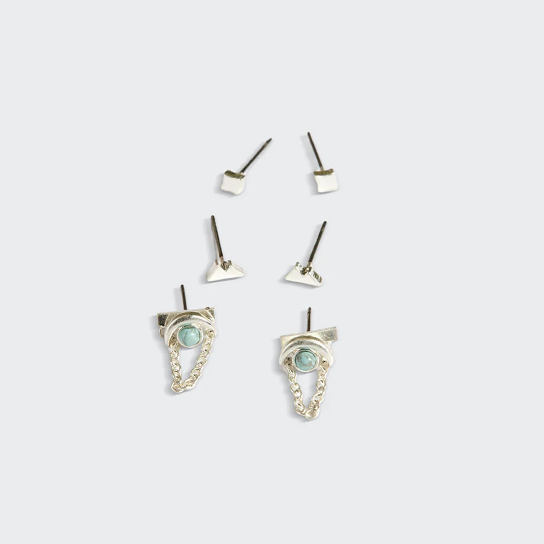 Stud Trio Ear Jacket Set - Silver Mountain + Blue Howlite - Image 3