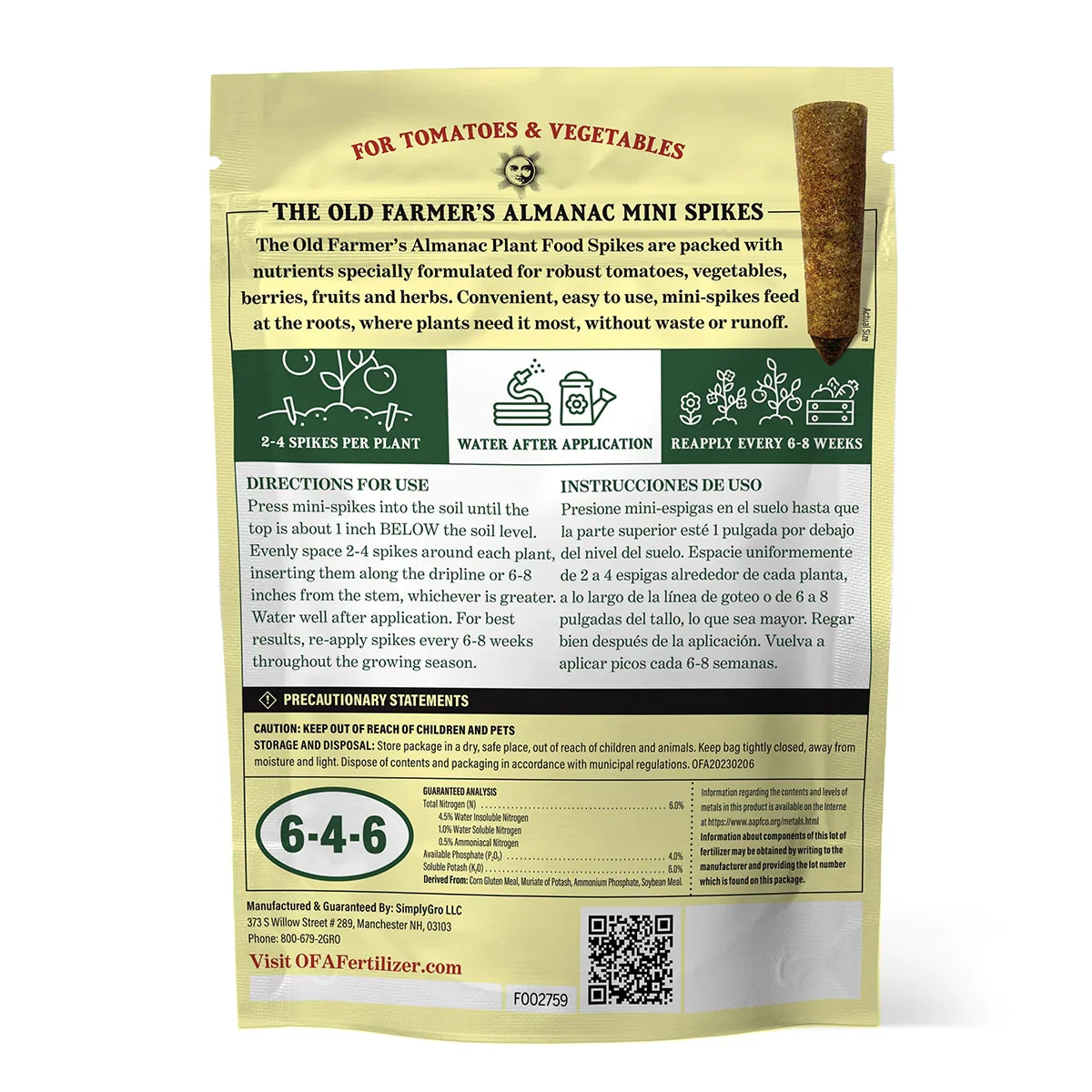 The Old Farmer's Almanac Tomato & Vegetable 6-4-6 Plant Food Spikes (12 Mini Spikes) - Image 5