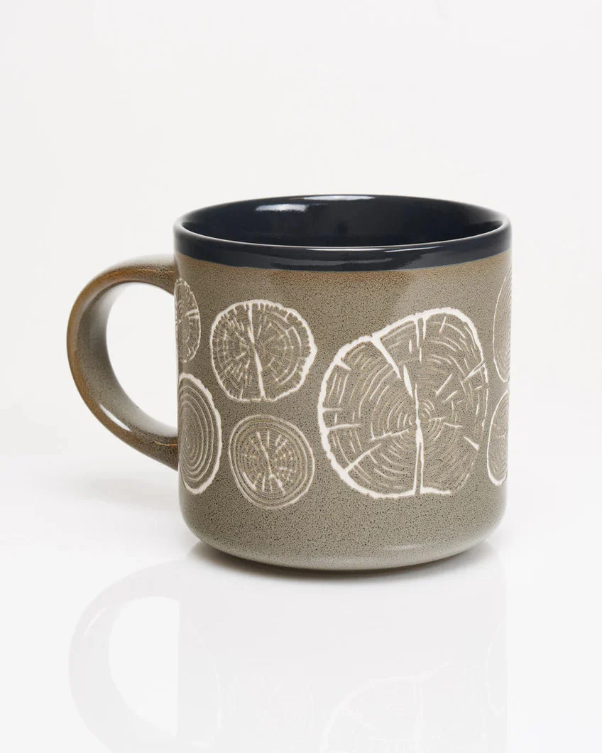 Tree Rings Hand Carved 15 oz Ceramic Mug - Image 3